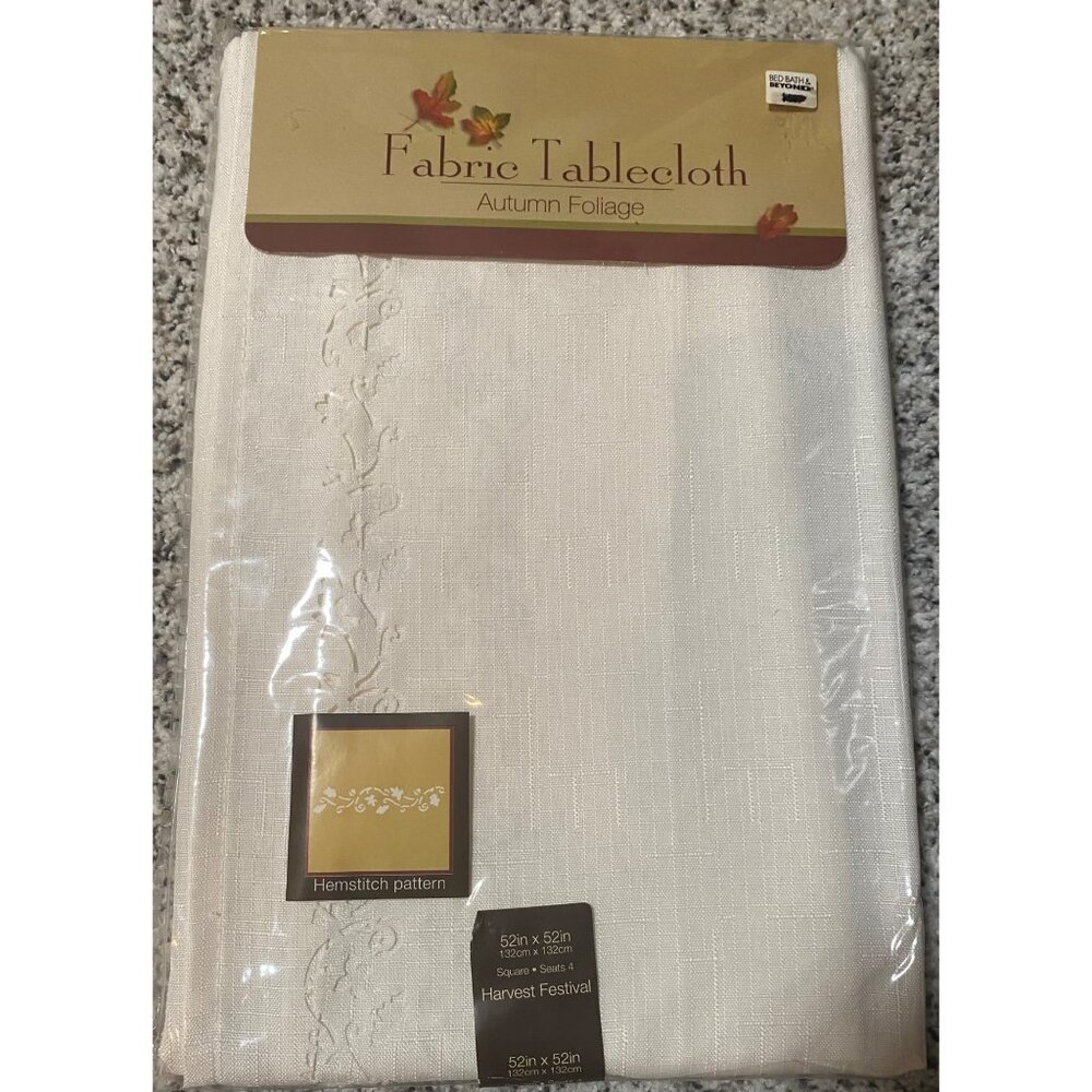NEW Elrene Home Fashions Autumn Foliage Ivory SQUARE Fabric Tablecloth 52"X 52"